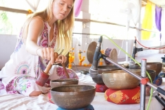 students Learn how to give group sound healing concert with Tibetan Singing Bowls